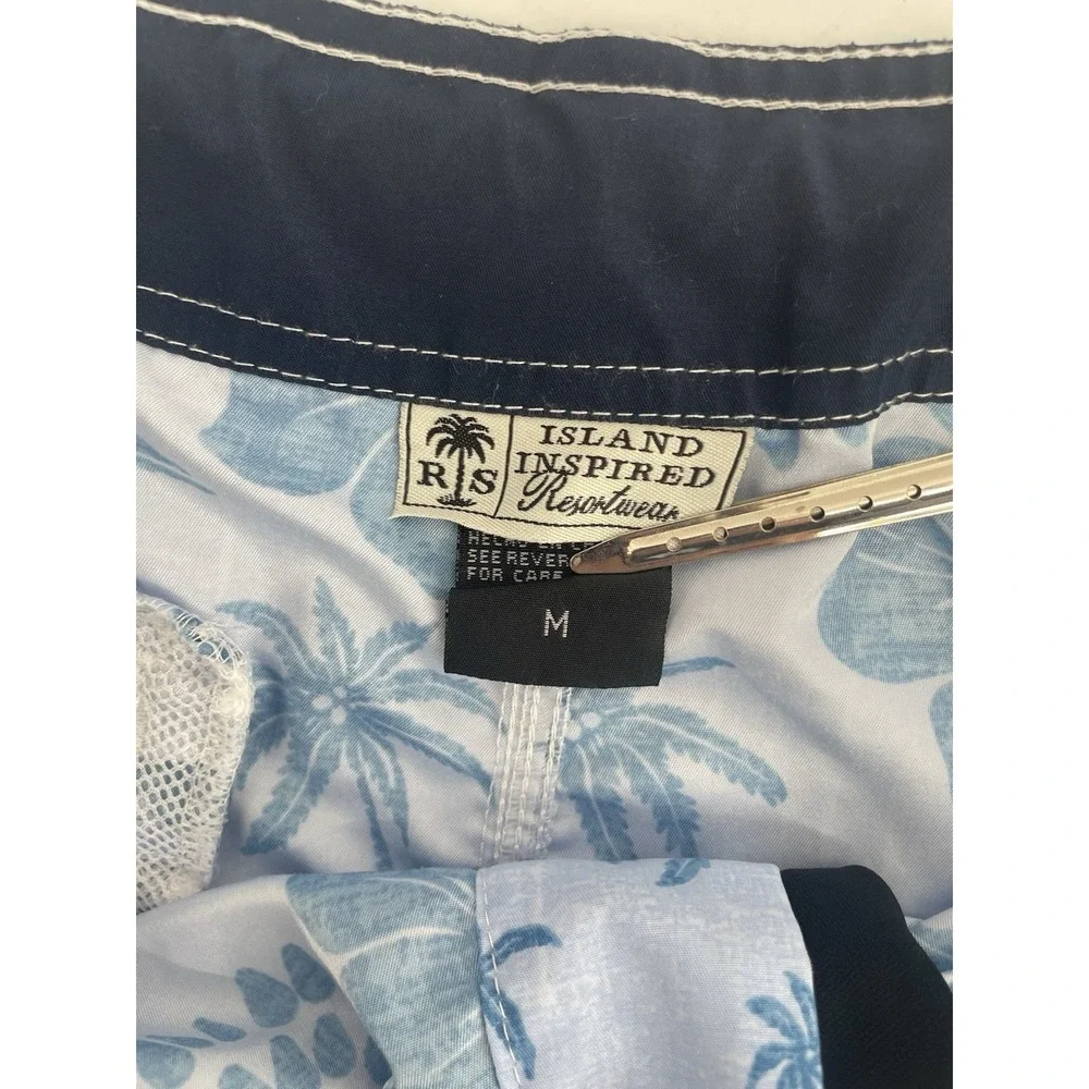 RS Surf Board Shorts Mens Medium‎ Blue Tropical Palm Swim Trunks Surf Coastal
